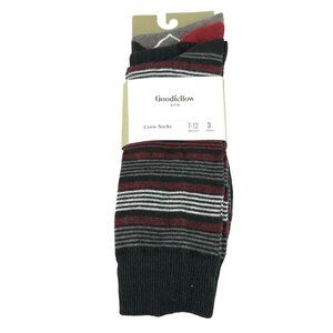 Goodfellow & Co Mens Crew Socks 3 Pair Striped Burgundy Black Gray Size 7-12